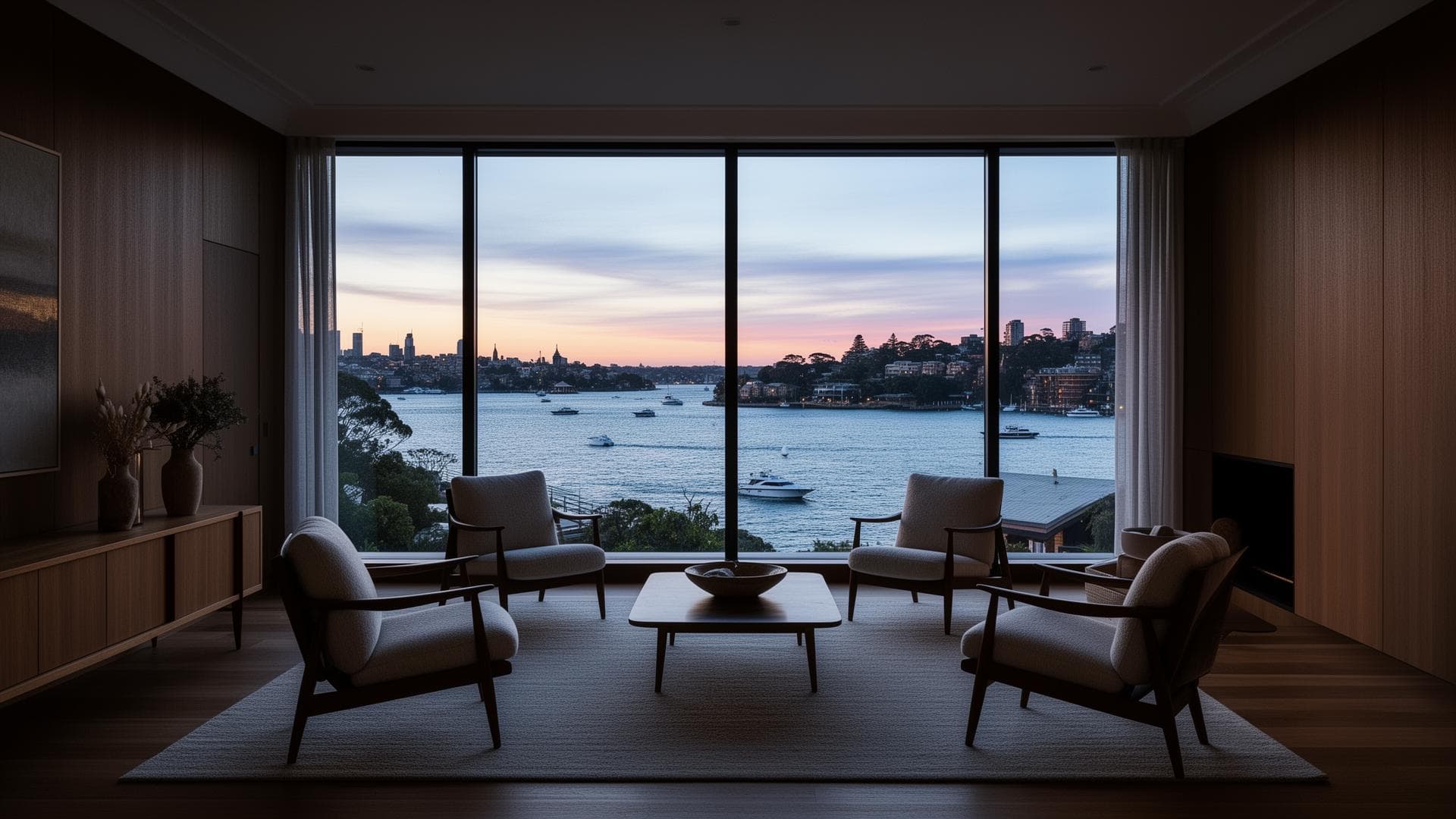 Sydney harbour interior at dusk